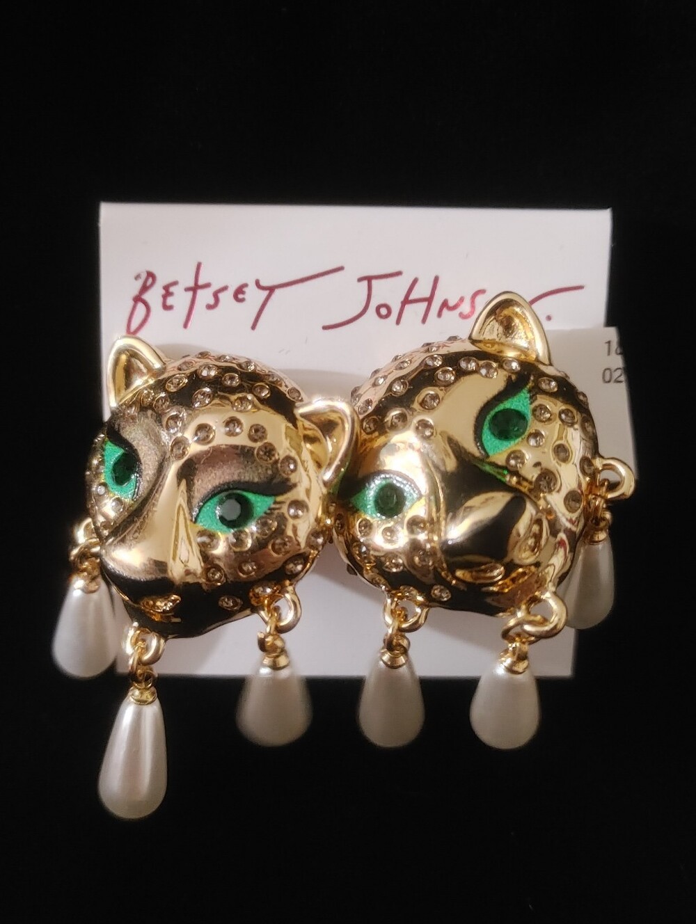 BNWT Betsey Johnson Leopard Head Stud Earrings with Pearls